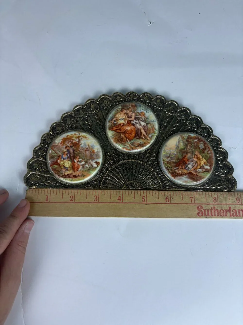 Vintage 24K Gold Plated Romantic Wall Plaque | Fragonard Style Courting Scenes